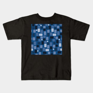 Pattern of light blue and dark blue rectangles on a blue background Kids T-Shirt